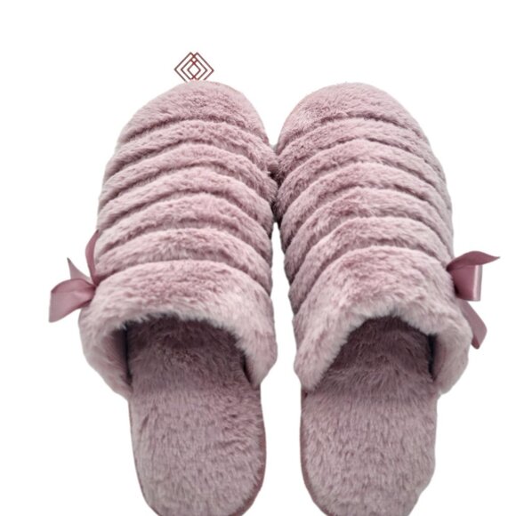 Isotoner Large Faux Fur Memory Foam Slide Slippers Womens Pink Pearl 8.5 - 9 New - Picture 3 of 6